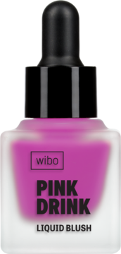 Róż w płynie Wibo Pink Drink, różowy, w matowej butelce z czarną pipetą, widok z przodu.
