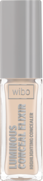 Wibo Luminous Conceal Elixir rozświetlający korektor w płynie, beżowy, w przezroczystej butelce. Widok z przodu.
