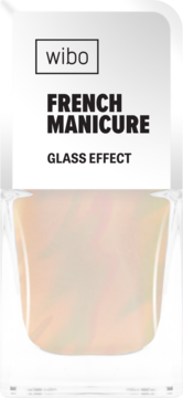 Lakier Wibo French Manicure Glass Effect w butelce, jasny beż z efektem szkła Glazed Donut, widok z przodu.