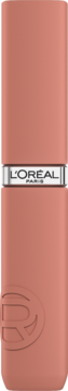 Matowa pomadka w płynie L'Oréal Paris Infaillible Matte Resistance w beżowym, matowym opakowaniu, widok z przodu.