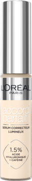 L'Oréal True Match Radiant Serum Concealer (Accord Parfait) w beżowej butelce z kwasem hialuronowym, przód.