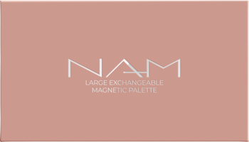Duża magnetyczna paletka NAM w pudrowym różu, z srebrnym logo i napisem "LARGE EXCHANGEABLE MAGNETIC PALETTE".