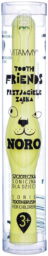 Vitammy Tooth Friends Noro, żółta szczoteczka soniczna dla dzieci 3+ z wizerunkiem pieska, w przezroczystym opakowaniu.