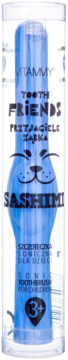 Niebieska szczoteczka soniczna Vitammy Sashimi, w kształcie kota, dla dzieci 3+, w przezroczystym opakowaniu.