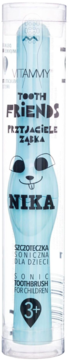 VITAMMY TOOTH FRIENDS NIKA sonic toothbrush for children, light blue with rabbit design in clear tube, frontal view.