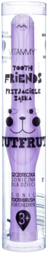 VITAMMY Tooth Friends Nutfrut, fioletowa szczoteczka soniczna dla dzieci 3+ z króliczkiem, w tubie, przód.