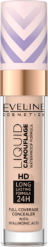 Eveline Liquid Camouflage concealer, light peach bottle, rose gold cap, full coverage with hyaluronic acid.