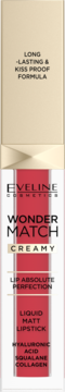 Eveline Wonder Match Liquid Matt Lipstick, czerwony, matowy, długotrwały, kiss-proof, z przodu.