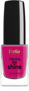 Delia Cosmetics Hard&Shine lakier do paznokci w intensywnym różu, szklana butelka z czarną nakrętką, widok z przodu.