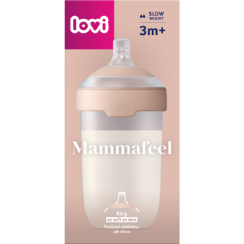 Butelka LOVI Mammafeel 250ml, nude, z dynamicznym smoczkiem, w opakowaniu, imituje pierś, dla 3m+.