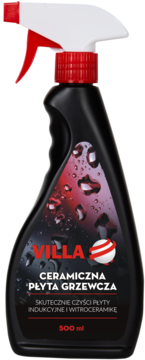 Czarny środek Villa do czyszczenia płyt grzewczych, 500 ml, w butelce ze spryskiwaczem, czerwony spust.