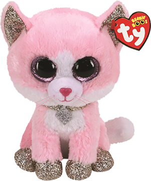 Różowy pluszowy kotek Ty Beanie Boos z brokatowymi łapkami i uszami, dużymi oczami, siedzący przodem.