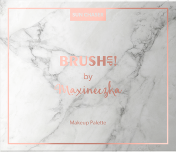 Paleta Brush UP! by Maxineczka Sun Chaser, marmurowy design z różowozłotymi napisami, widok z przodu.