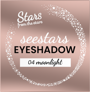 Stars from the stars Seestars Eyeshadow 04 Moonlight w różowo-złotym kompakcie z białym gwiezdnym otokiem.