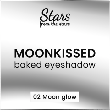 Srebrne, błyszczące opakowanie cienia MOONKISSED 02 Moon glow Stars from the stars, widok z góry.