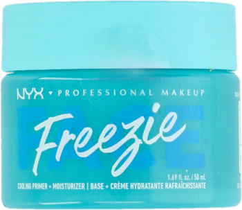NYX Face Freezie, turkusowa chłodząca baza/primer 50ml w słoiczku z białymi napisami, widok z przodu.