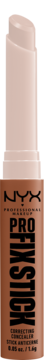 NYX Pro Fix Stick korektor w sztyfcie, brązowa tubka, beżowy odcień wysunięty.