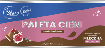 Paleta cieni Stars from the Stars x E.WEDEL o zapachu czekolady malinowej, w różowo-brązowym opakowaniu.