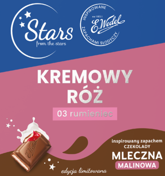 Kremowy róż Stars from the Stars x E.Wedel, odcień 03 Rumieniec, inspirowany zapachem mleczno-malinowej czekolady.