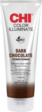 CHI Color Illuminate Dark Chocolate Conditioner w białej tubce, depozytująca głębokie, ciepłe brązowe tony, widok z przodu.