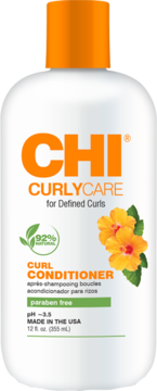 Biała odżywka CHI CURLYCARE Curl Conditioner do włosów kręconych, z żółtymi kwiatami, widok z przodu.