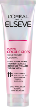 L'Oréal Elseve Glycolic Gloss odżywka wygładzająca z kwasem glikolowym, perłowa tuba, widok z przodu.