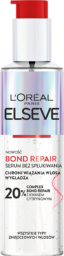 L'Oréal Elseve Bond Repair serum z kwasem cytrynowym, iryzydująca butelka z pompką, widok z przodu.
