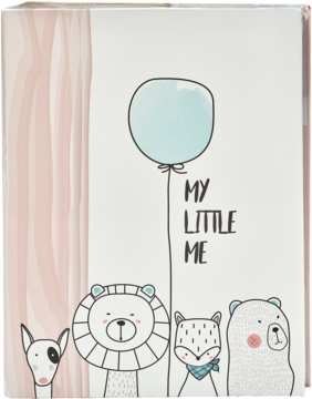 Album na zdjęcia Hama, przód, z różowym paskiem, niebieskim balonem, napisem 'MY LITTLE ME' i zwierzątkami.