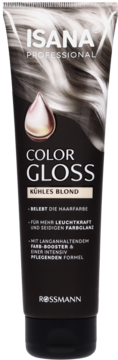 Isana Professional Color Gloss chłodny blond, odżywka do włosów nadająca blask, czarna tuba, widok z przodu.