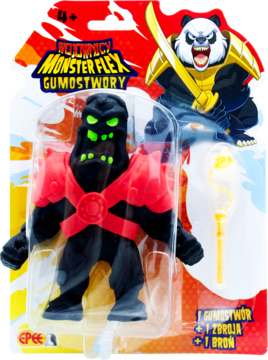 Figurka Monster Flex Smolisty Stwór w czerwonej zbroi i zielonych oczach, w blistrze, z korbaczem.