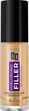 AA Hyaluronic Filler podkład wypełniający 107 dark beige, butelka z pompką, przód.