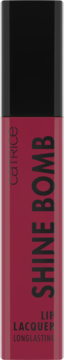 Catrice Shine Bomb Lip Lacquer w bordowym odcieniu, pionowy widok z przodu opakowania.