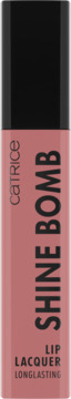 Catrice Shine Bomb Lip Lacquer 020 Good Taste w prostokątnej butelce, odcień brudnego różu, widok z przodu.