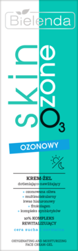 Bielenda Skin Ozone Ozonowy krem-żel, biało-turkusowa tubka, widok z przodu. Do cery suchej i normalnej.