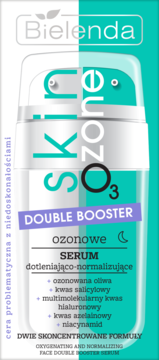 Bielenda Skin Zone O3 ozonowe serum Double Booster dla cery problematycznej, biało-turkusowa butelka.