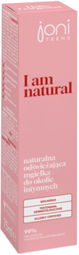 Joni Teens "I am natural" naturalna mgiełka do higieny intymnej, różowe opakowanie, widok z przodu.
