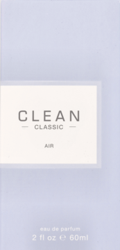 Clean Classic Air eau de parfum, jasnofioletowe opakowanie z białym prostokątnym panelem, widok z przodu.