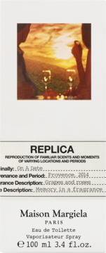 Maison Margiela Replica Eau de Toilette On A Date, białe pudełko 100 ml, obrazek randki o zachodzie słońca.