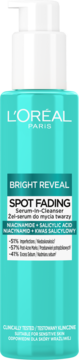 L'Oréal Paris Bright Reveal Spot Fading Serum-in-Cleanser z niacynamidem, turkusowa butelka, widok z przodu.