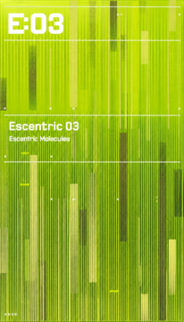 Opakowanie Escentric Molecules Escentric 03, woda toaletowa unisex, zielone z pionowymi paskami, napis E:03.
