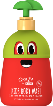 HiSkin CRAZY for KIDS żel do mycia dla dzieci, zielono-czerwona butelka-potworek, liczi i arbuz.