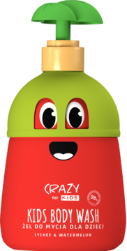 HiSkin CRAZY for KIDS żel do mycia dla dzieci, zielono-czerwona butelka-potworek, liczi i arbuz.