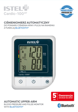 ISTEL Cardic-100BT, automatyczny ciśnieniomierz naramienny Bluetooth, biało-szary, widok z przodu.
