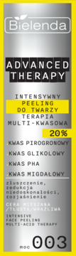 Bielenda Advanced Therapy Intensywny Peeling do Twarzy 20% kwasy. Srebrne opakowanie z żółtymi akcentami, widok z przodu.