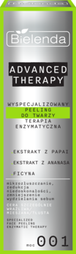 Wyspecjalizowany peeling do twarzy Bielenda Advanced Therapy z papają i ananasem. Zielono-srebrne opakowanie, widok z przodu.