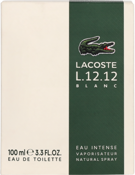 Lacoste L.12.12 Blanc woda toaletowa męska, biało-zielone pudełko, widok z przodu. Świeży, elegancki zapach.