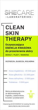 Biało-zielona etykieta Clean Skin Therapy, esencja kwasowa do skóry problematycznej, widok przód.