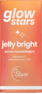 Pudełko Glow Stars Jelly Bright serum rozświetlające z witaminą C. Pomarańczowo-różowe, widok z przodu.