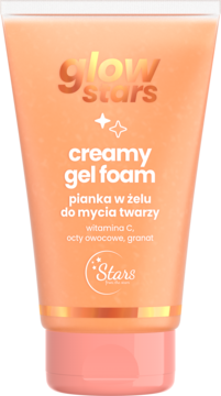 Pomarańczowa tubka pianki w żelu do mycia twarzy Glow Stars Creamy Gel Foam z witaminą C, widok z przodu.