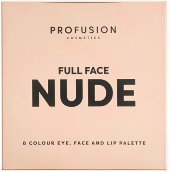 Profusion Cosmetics Full Face Nude, 8-kolorowa paletka do makijażu oka, twarzy i ust, beżowa, widok z przodu.